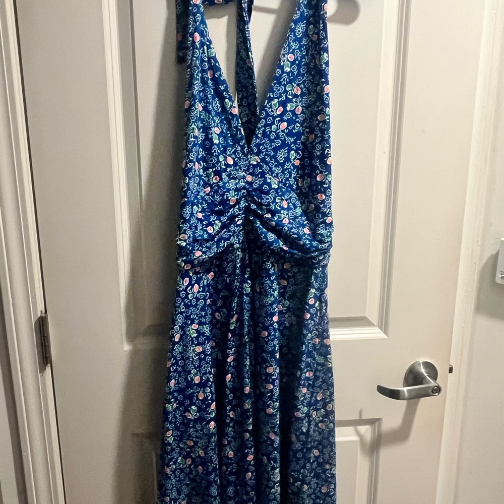 Blue Floral Backless Maxi Dress